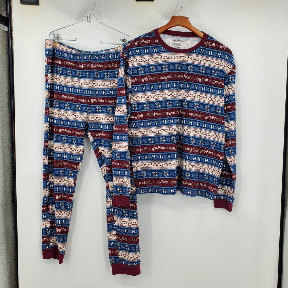 Harry Potter Pajama Set Womens XL Fair Isle Hogwarts Cotton PJs Wizarding World